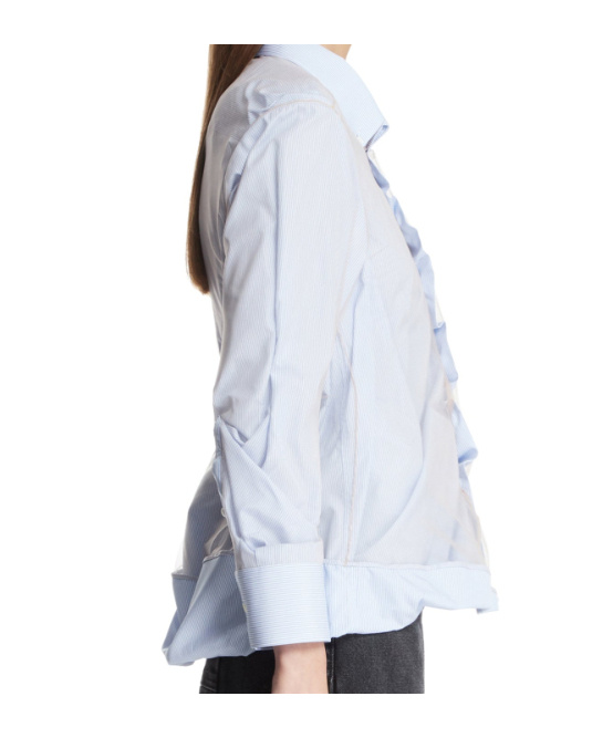 Maison Margiela Stripe Ruffle Long Sleeve Cotton Button-down Shirt In Blue