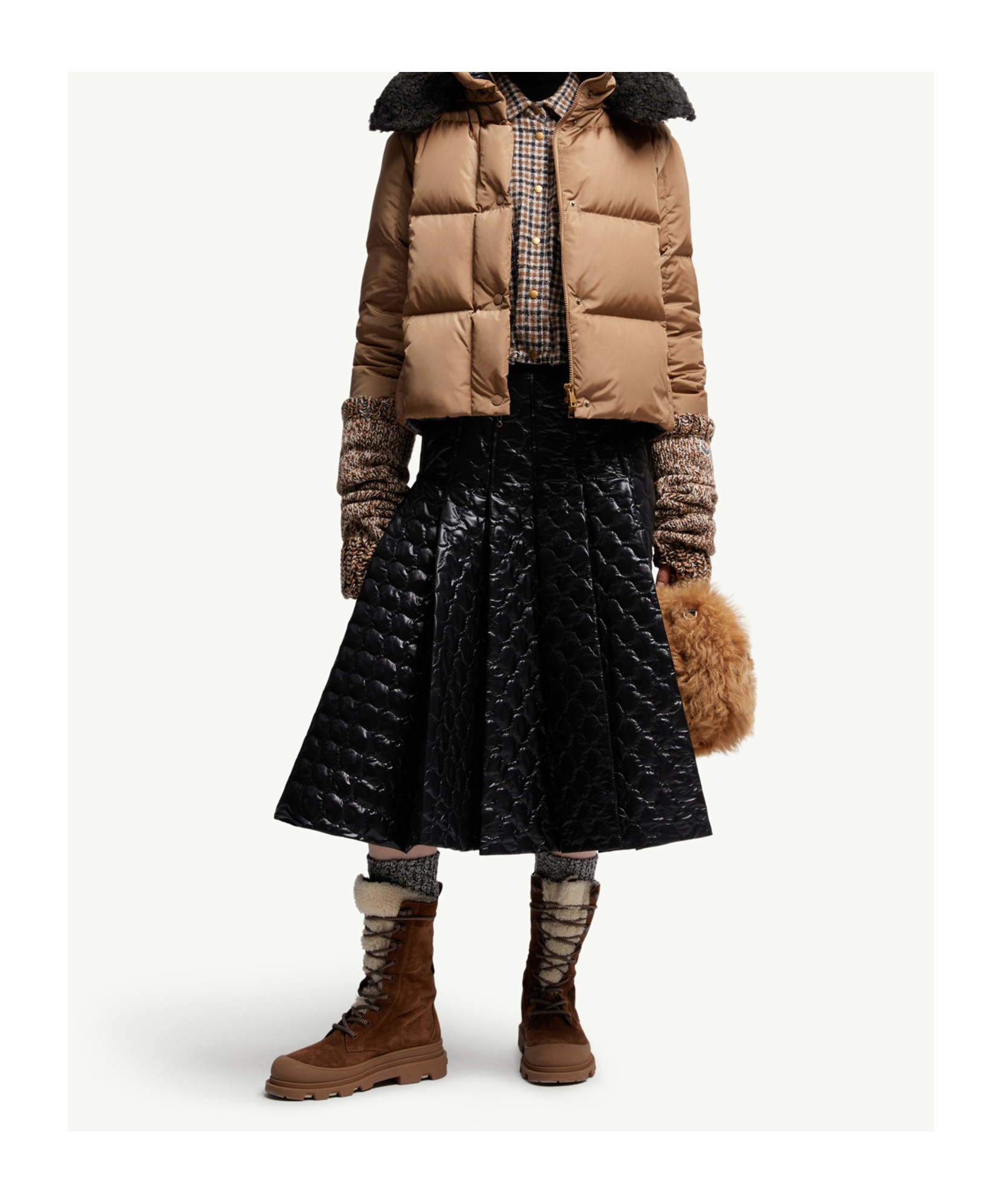 Moncler Castelnou Square-quilted Hooded Short Down Jacket Clothing In Brown