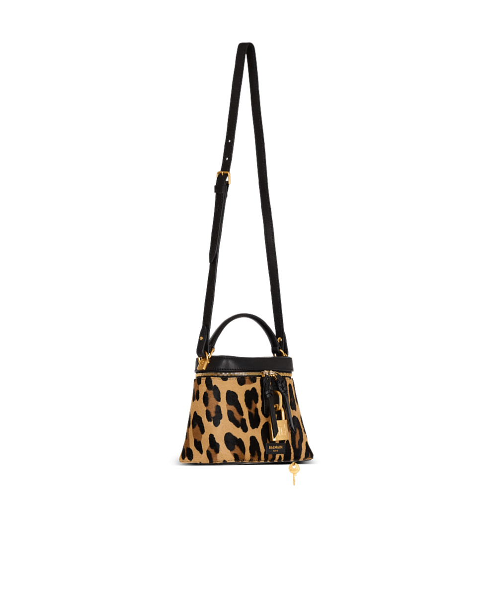 Balmain Pulse Vanity Leopard Print Leather Bag In Brown