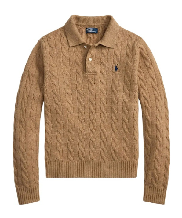 Polo Ralph Lauren Cable-knit Polo Sweater In Brown