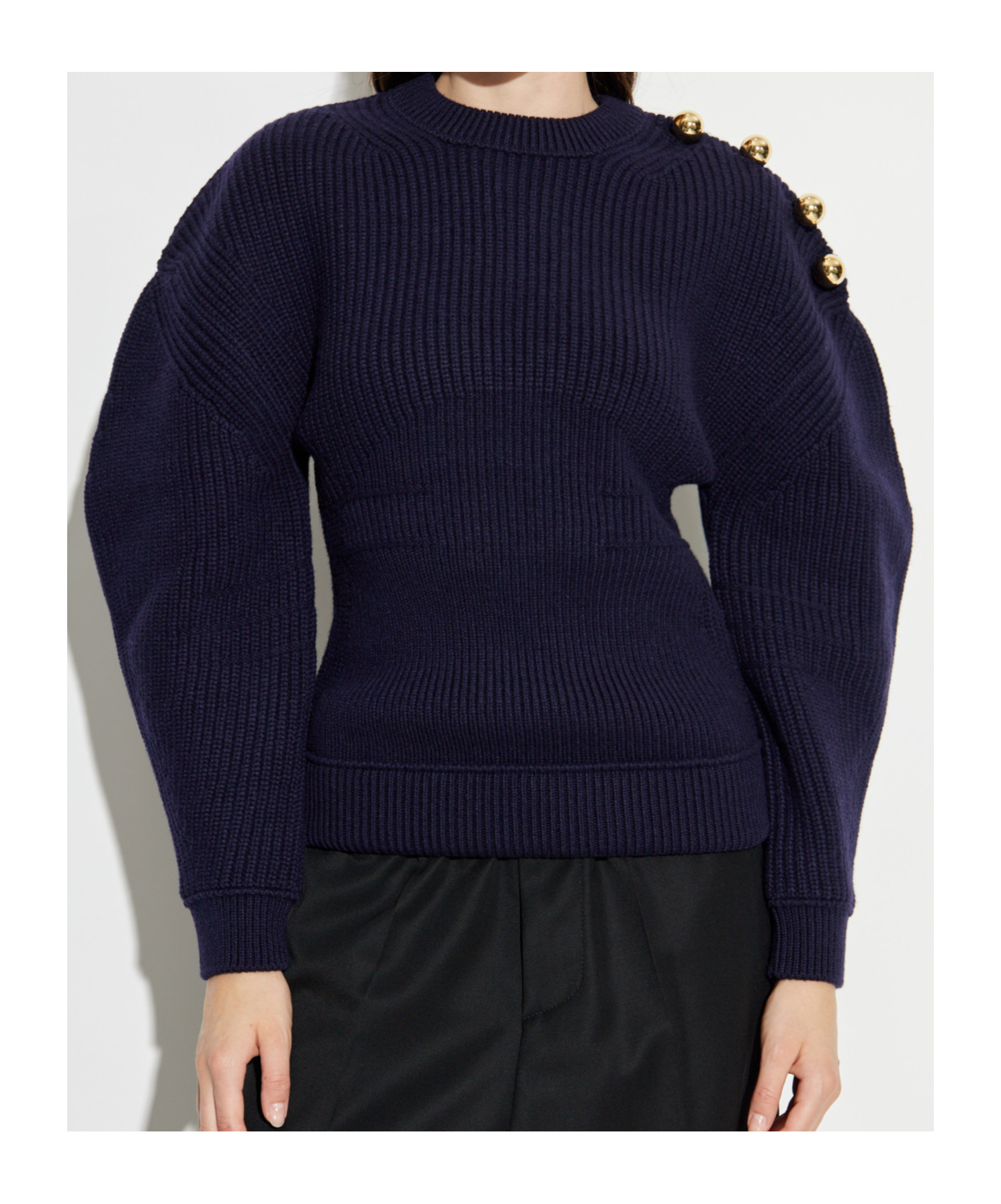 Lanvin Button-detailed Ribbed Wool Sweater In Blue