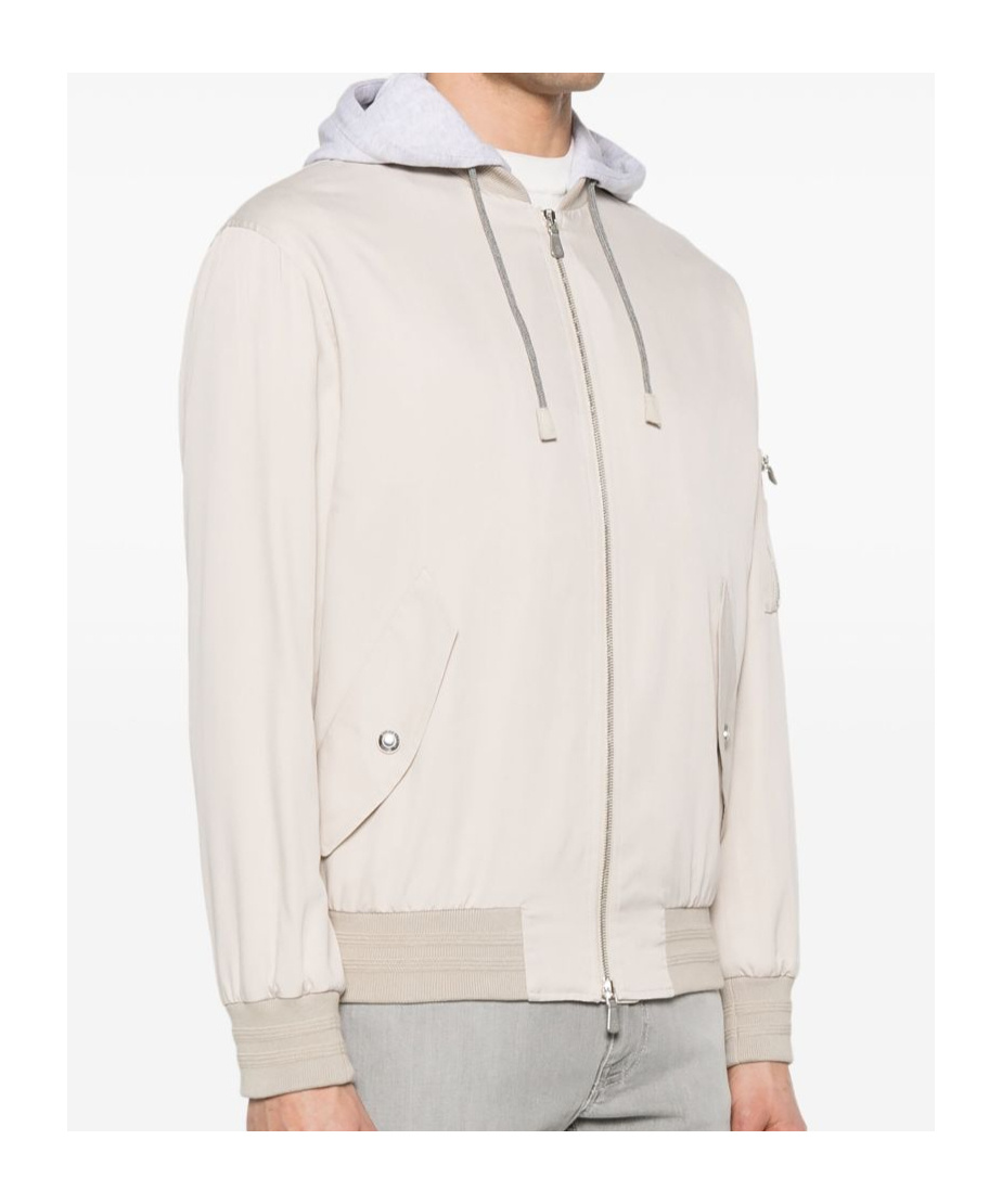 Eleventy Silk Hoodie Bomber Jacket In Neutral
