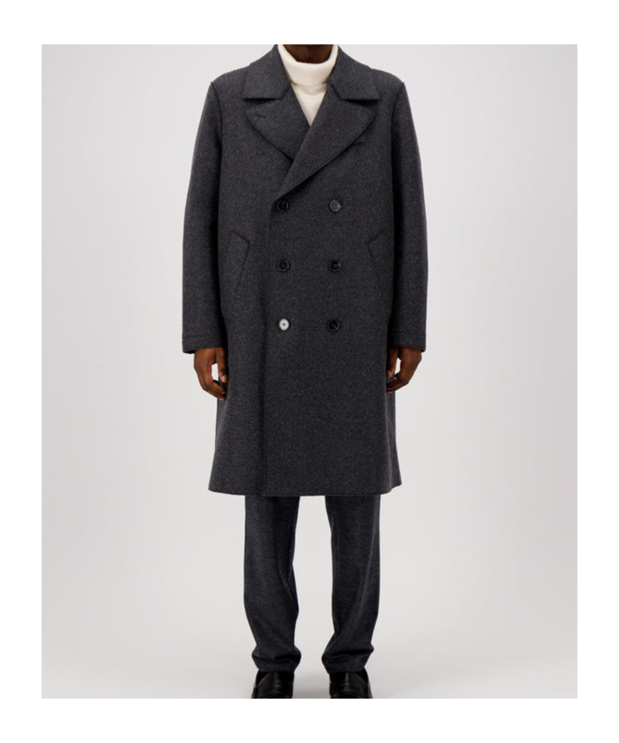Harris Wharf London Anthracite Grey Double-breasted Wool Coat In Black
