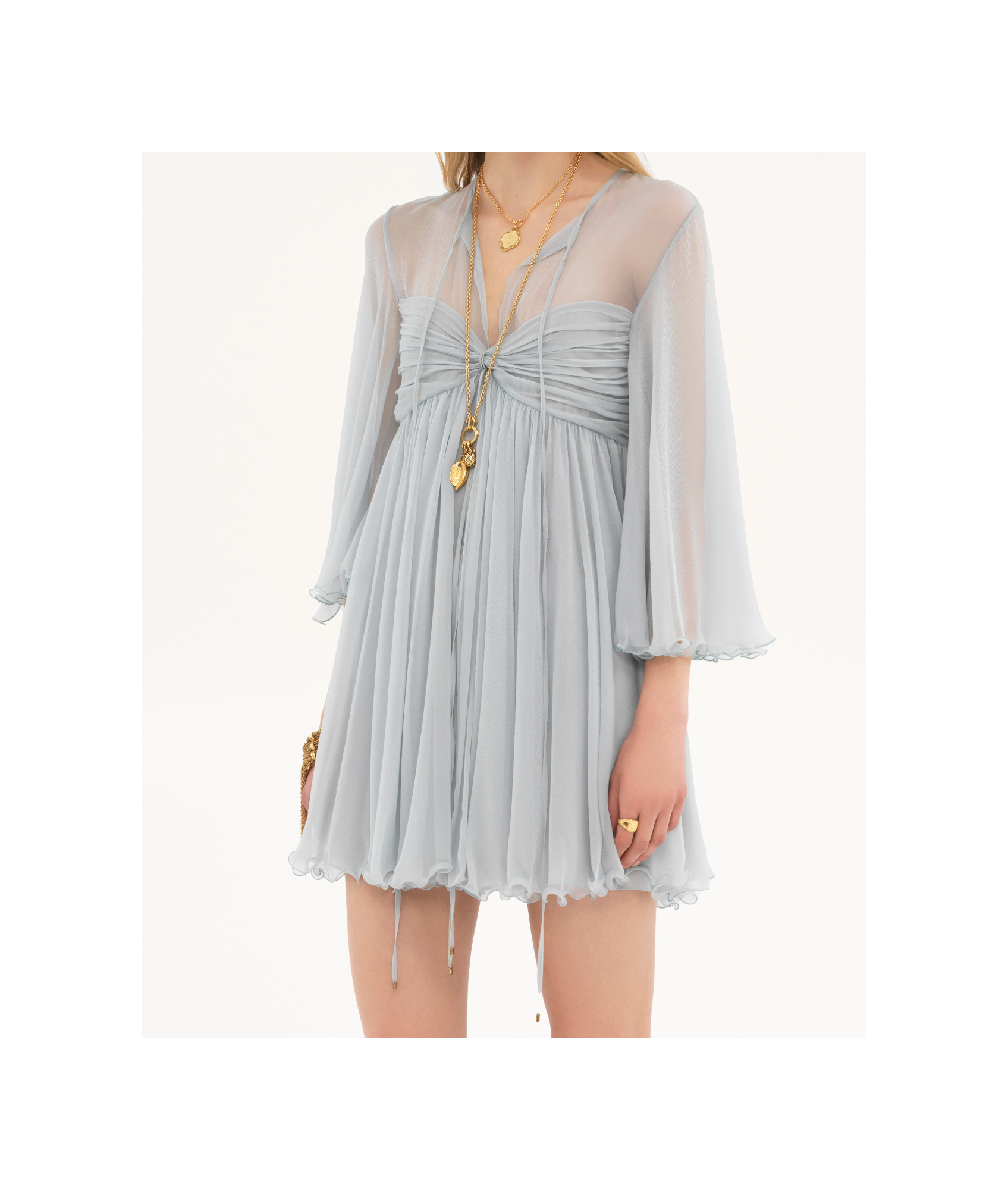 Chloé Pleated Mini Dress In Silk Mousseline In Multi