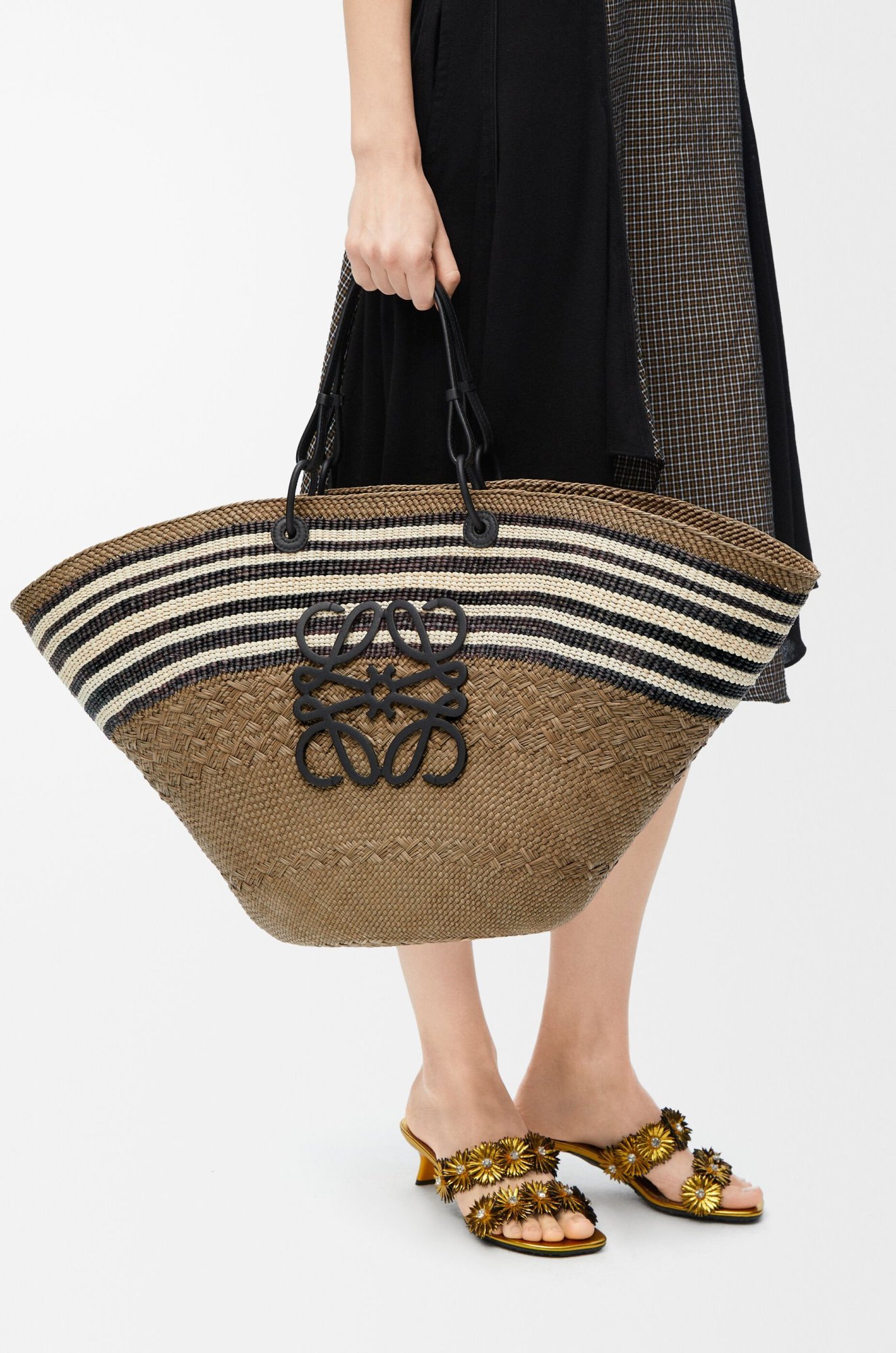 Loewe Large Anagram Basket Bag In Iraca Palm And Leather In Multi