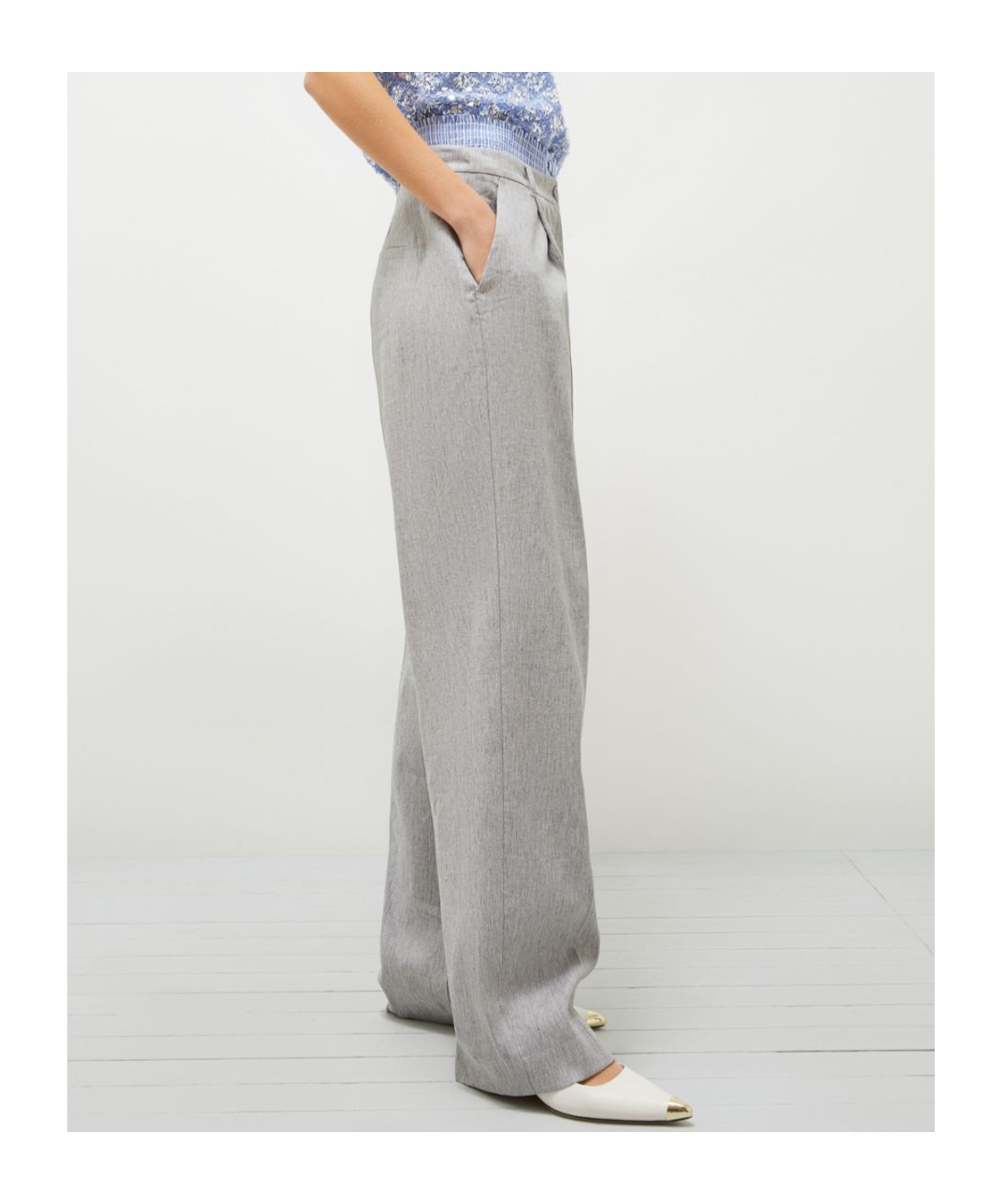 Marella Stretch Linen-blend Trousers In Gray