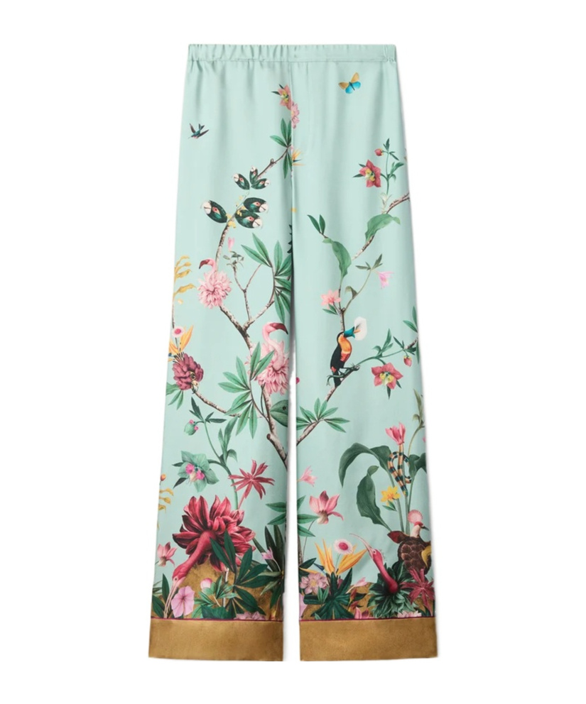 La Doublej Multicolor Pants With Rear Elastic Waist And All-over Floral Motif In Silk Woman In Pattern