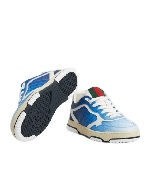 Gucci Canvas Sneakers With Printed Design And Contrast Panels In Blue