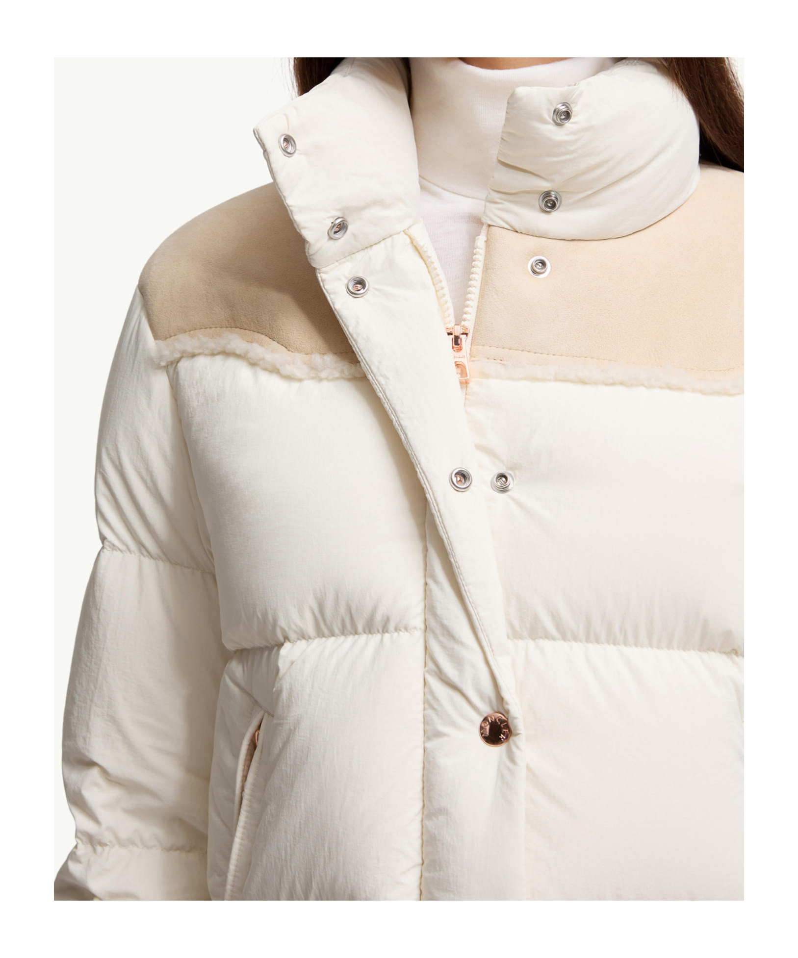 Moncler Angelys Suede-trimmed Short Down Jacket In Multi