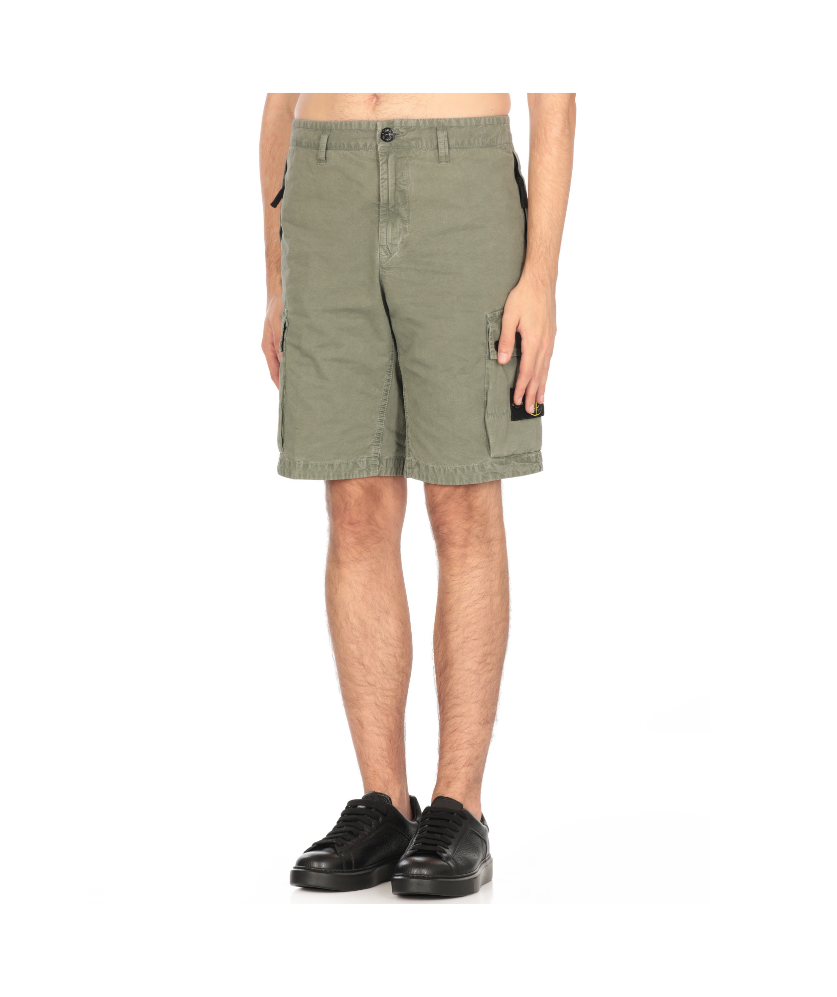 Stone Island Bermuda Cargo Shorts With Logo In Gray