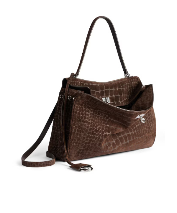 Balenciaga Womens Brown Rodeo Medium Croc Suede Top-handle Bag In Brown
