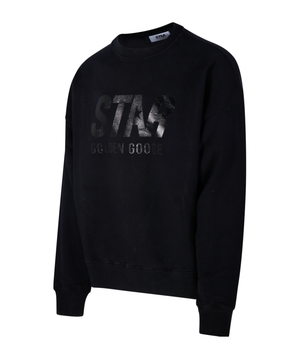 Golden Goose Men Black Sweatshirt With Logo Printed On The Front In Cotton Man In Black