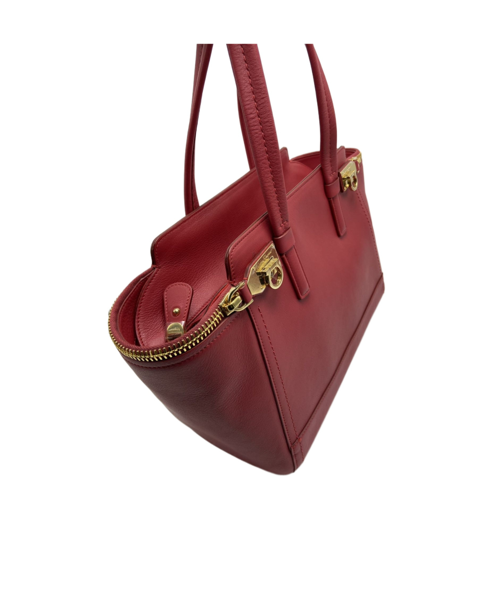 Ferragamo Double-handled Shoulder Bag In Burgundy