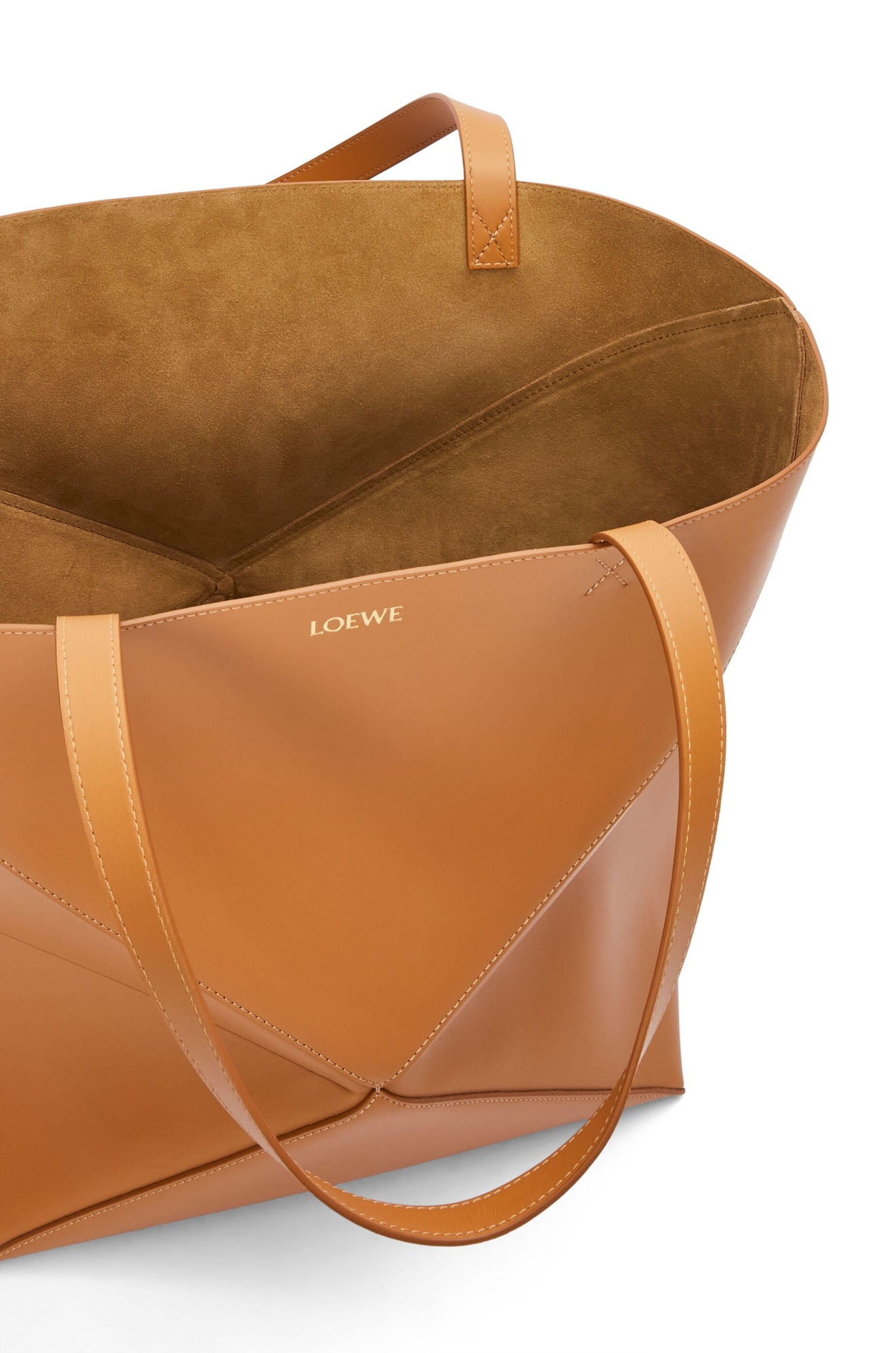 Loewe Xl Puzzle Fold Tote In Shiny Calfskin In Brown