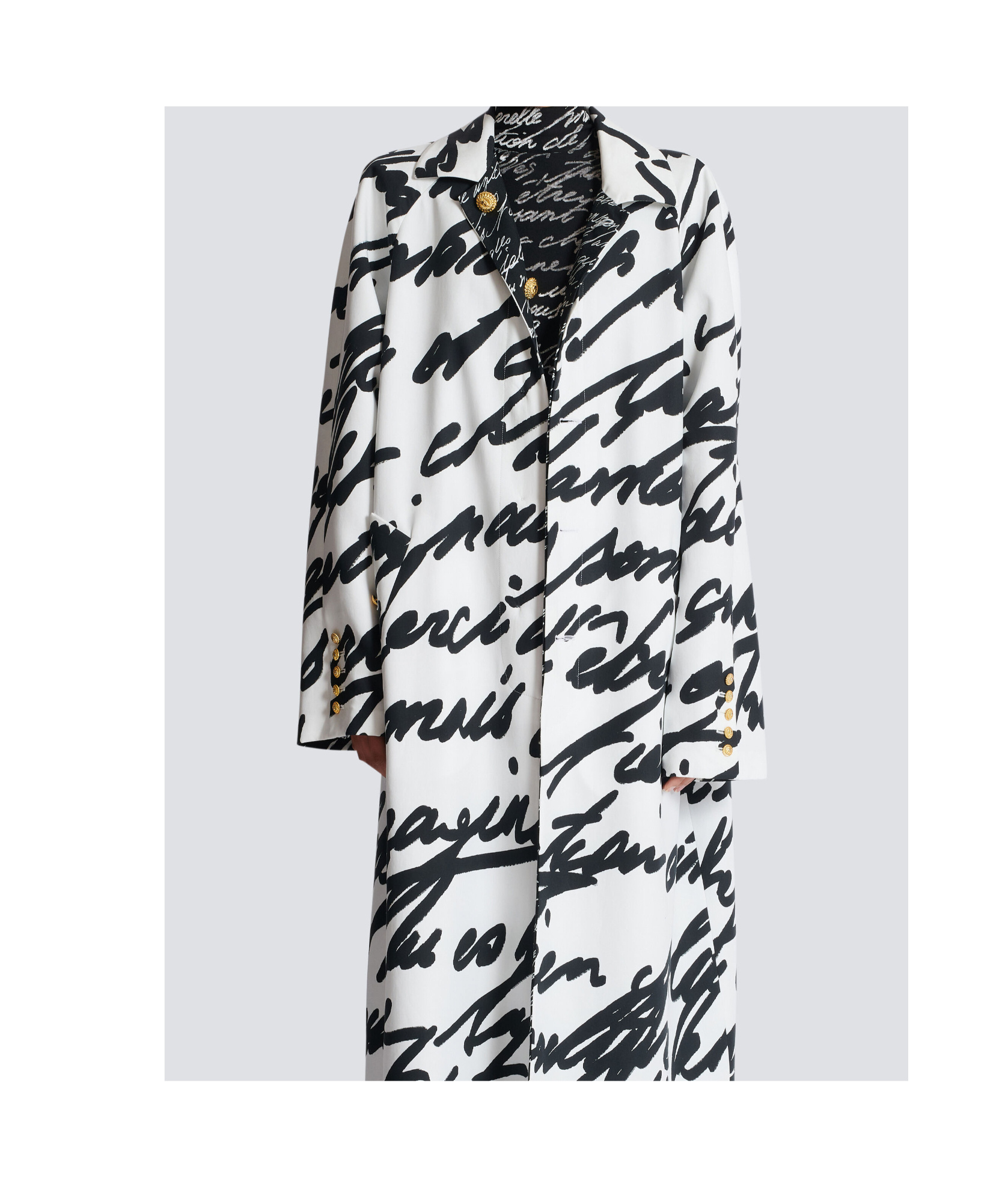 Balmain Love Letter Reversible Coat In White