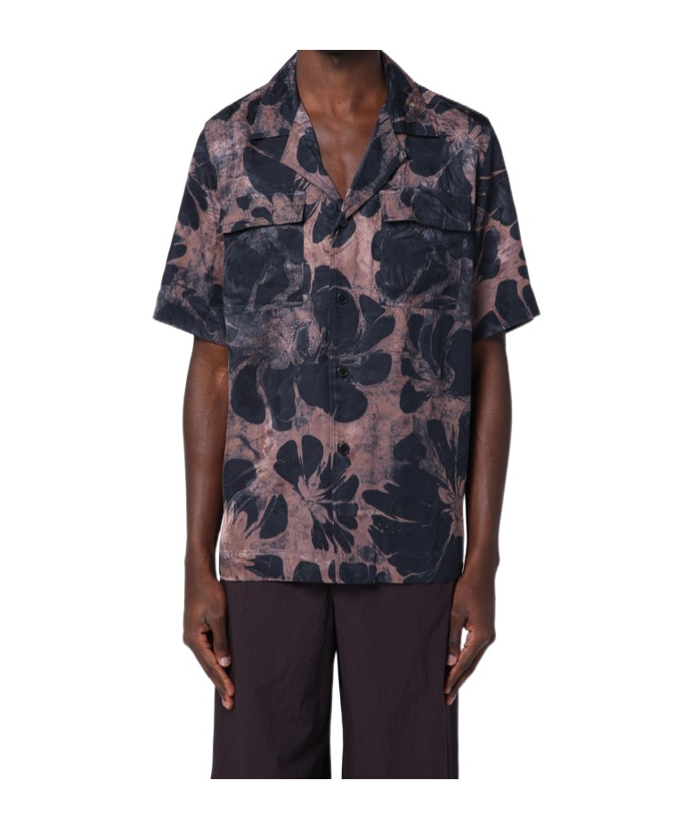 Dries Van Noten Floral Pattern Shirt With Chest Pockets And Short Sleeves In Black