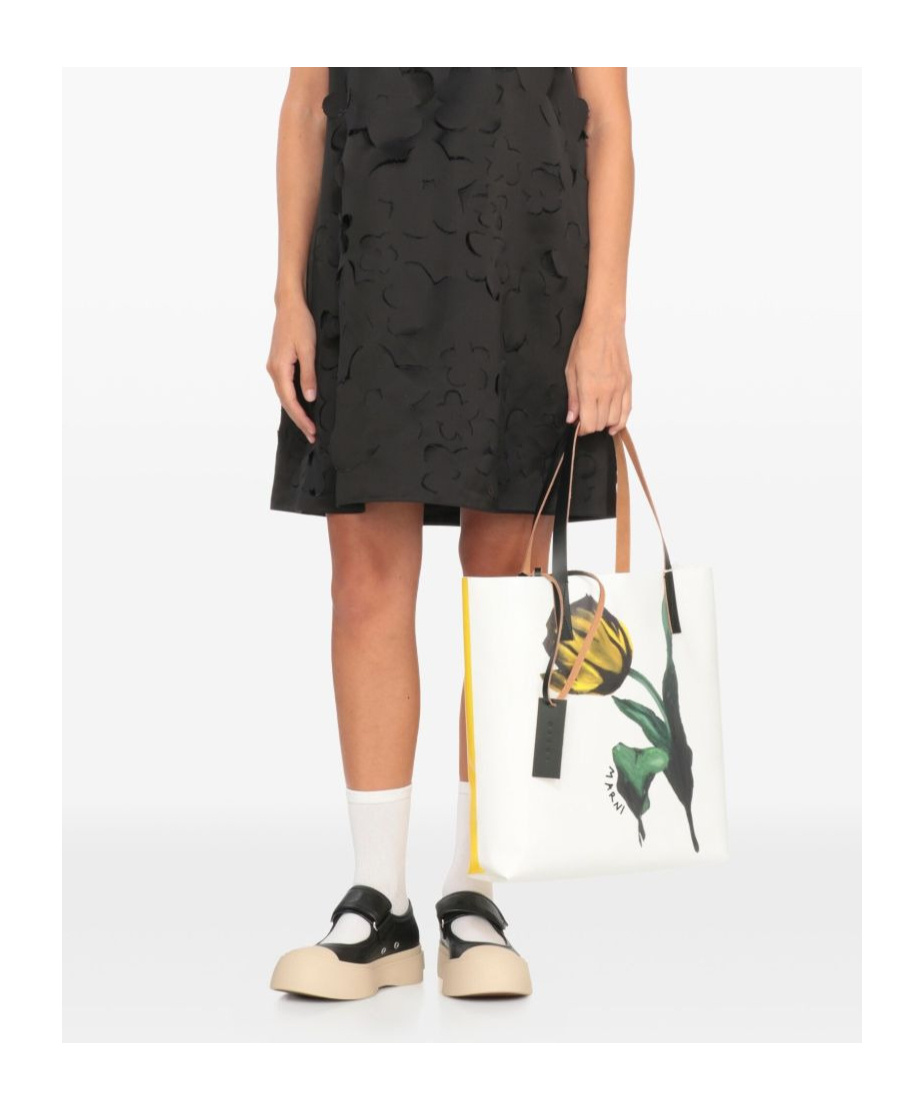 Marni Floral Print Shoulder Bag With Contrast Handles In White