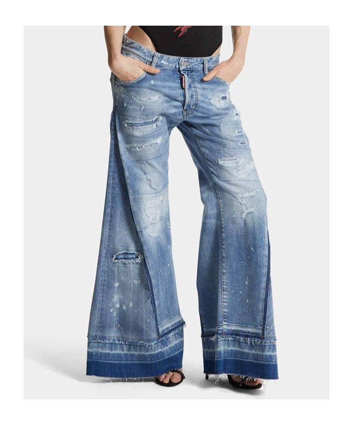 Dsquared2 Bettter X D2 Medium Mended Rips Wash Iced Mother Jeans In Blue