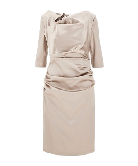 Talbot Runhof Gathered Satin Dress In Nude
