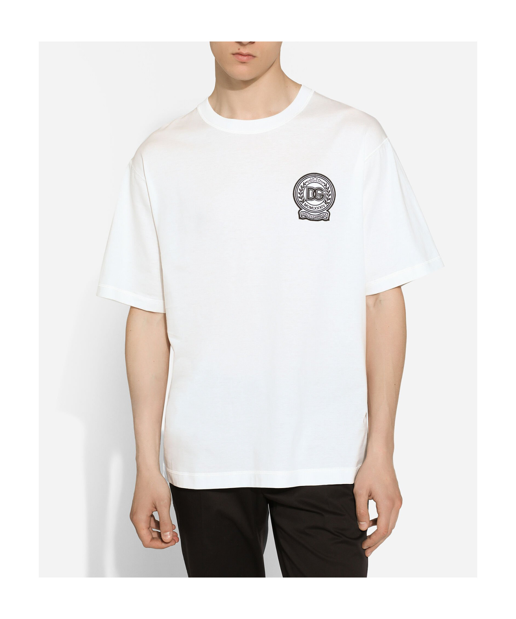 Dolce & Gabbana White T-shirt With Crew Neck And Printed Dg Logo On The Chest In White