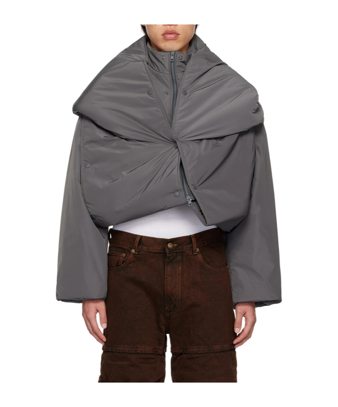 Y/project Gray Snap Off Puffer Jacket In Black