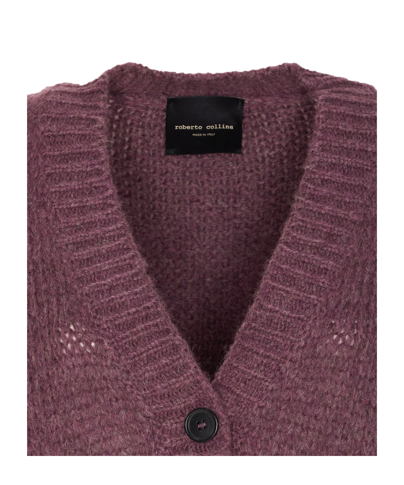 Roberto Collina V-neckline Textured Knit Cardigan With Front Pockets In Purple