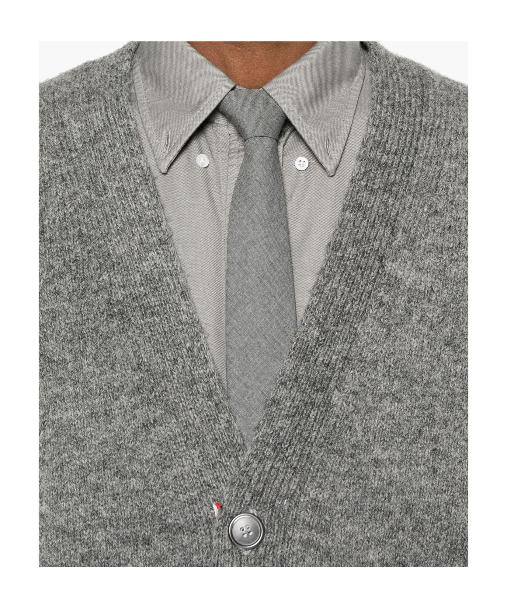 Thom Browne 4-bar Mélange Wool Cardigan In Gray