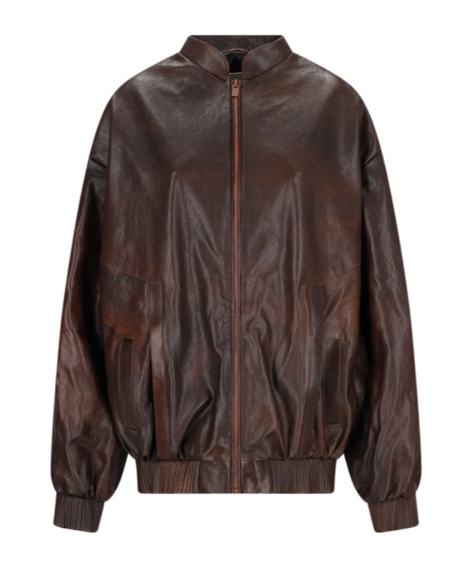 Magda Butrym Leather Zip-front Bomber Jacket In Brown
