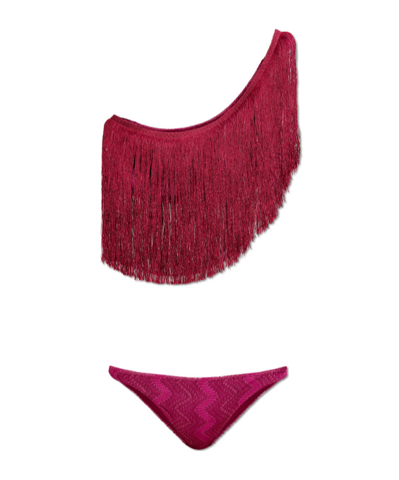 Missoni One-shoulder Fringed Bikini In Red