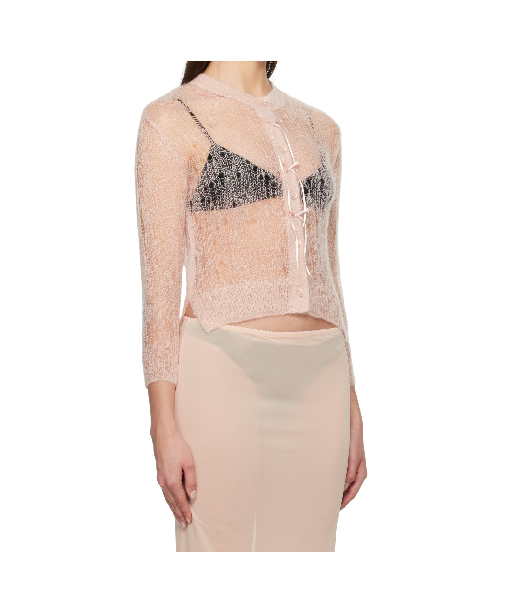 Simone Rocha Cropped Long Sleeve Cardigan In Pink