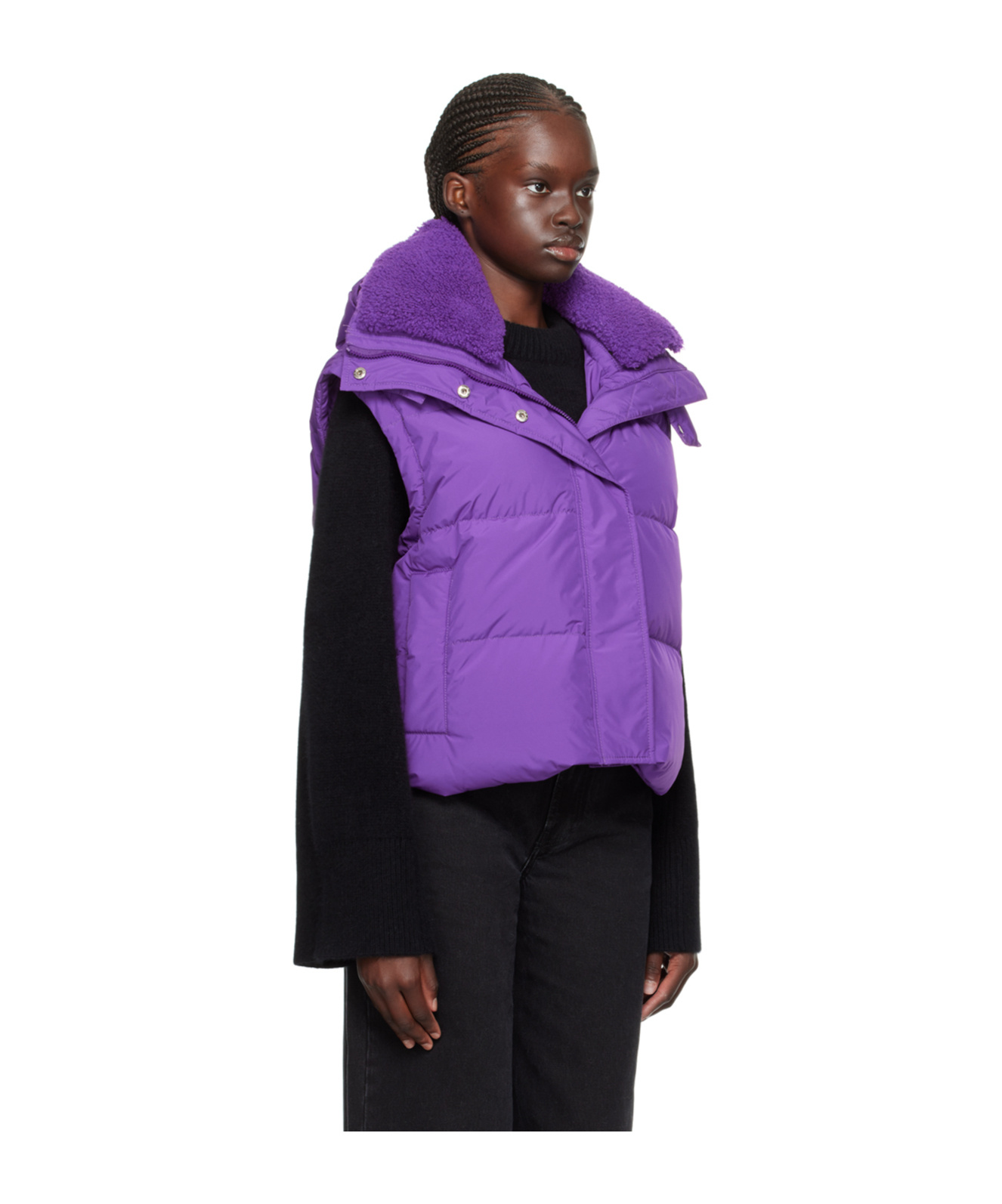 Shop Yves Salomon Cropped Down Vest In Purple