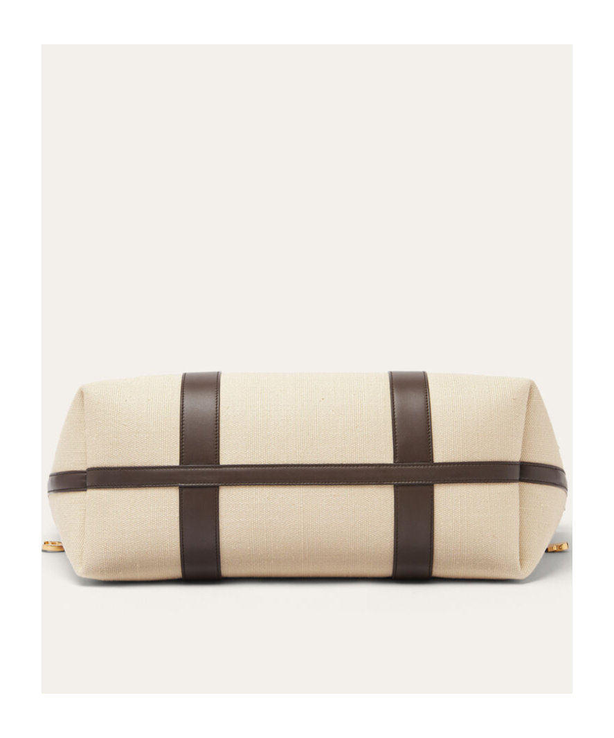 Loro Piana Ghiera Shopper Large Handbag In Cream Yellow Amber-dark Chocolate Licorice/sun Gold