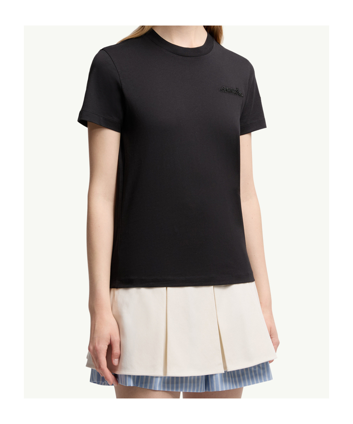 Moncler Round Neck Short Sleeve T-shirt In Black