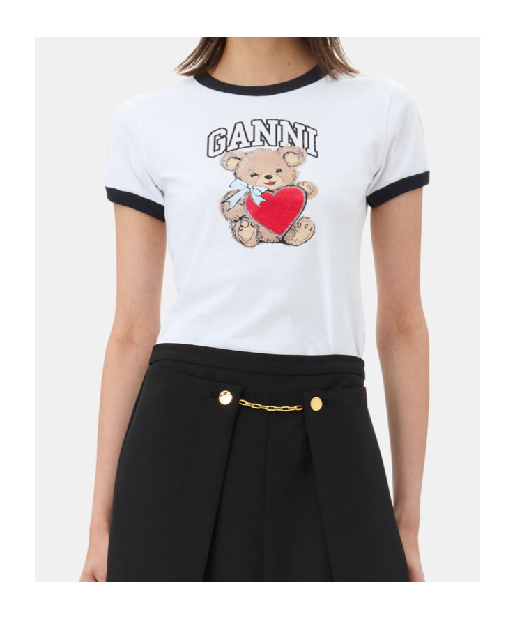 Ganni White Crewneck T-shirt With Logo Print On The Front In White