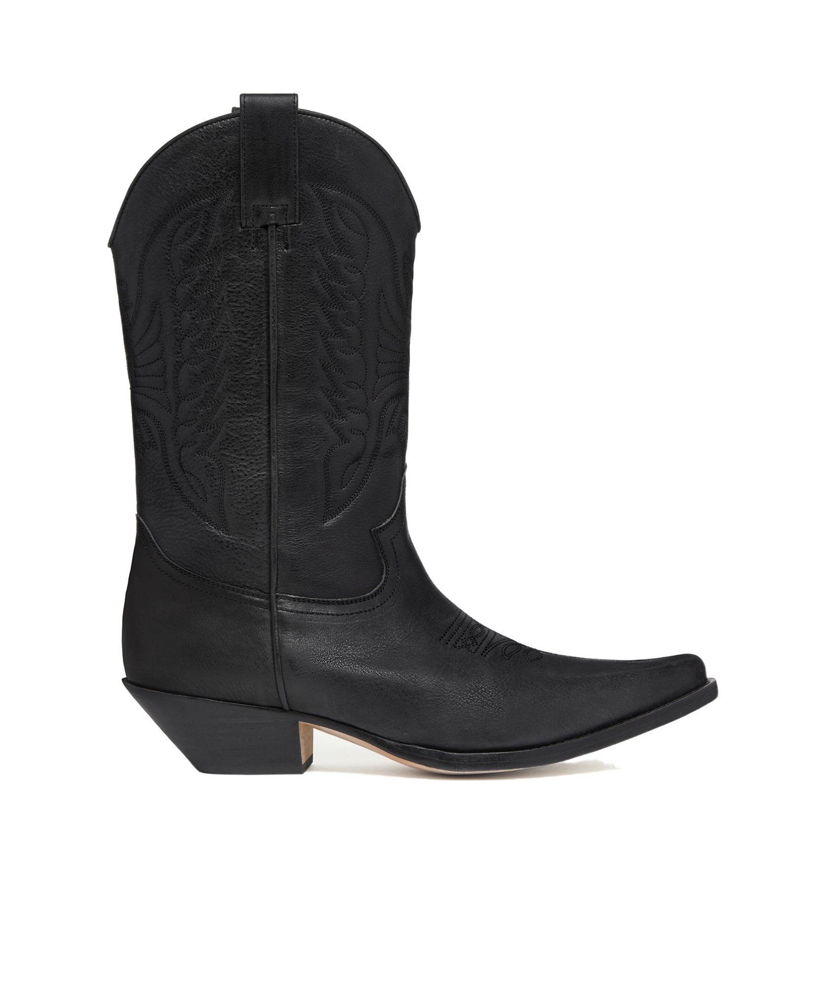 Mm6 Maison Margiela Pointed Toe Mid-calf Cuban Heel Boots In Black