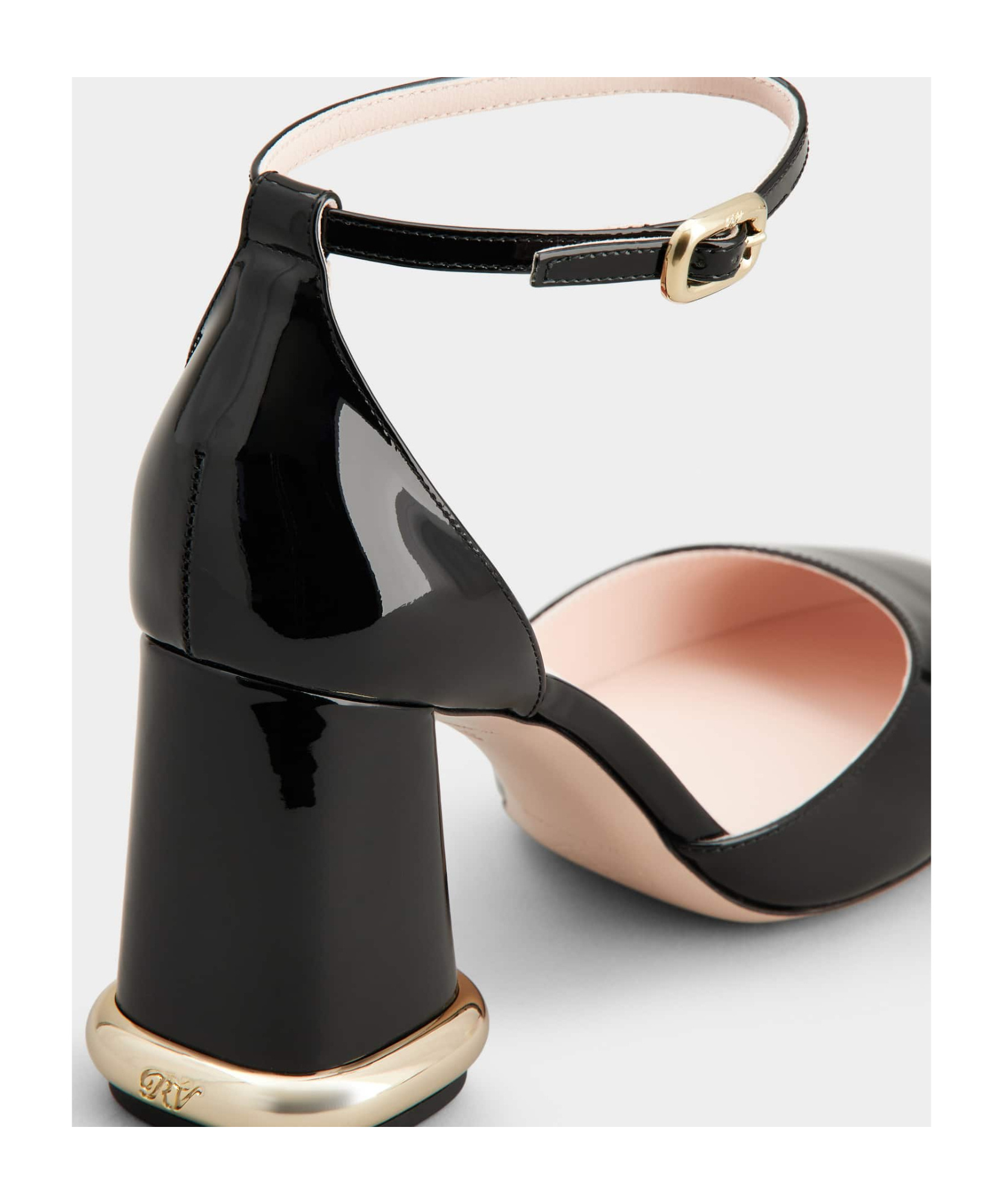 Roger Vivier Patent Leather Pumps With Ankle Strap And Statement Heel 9cm In Black