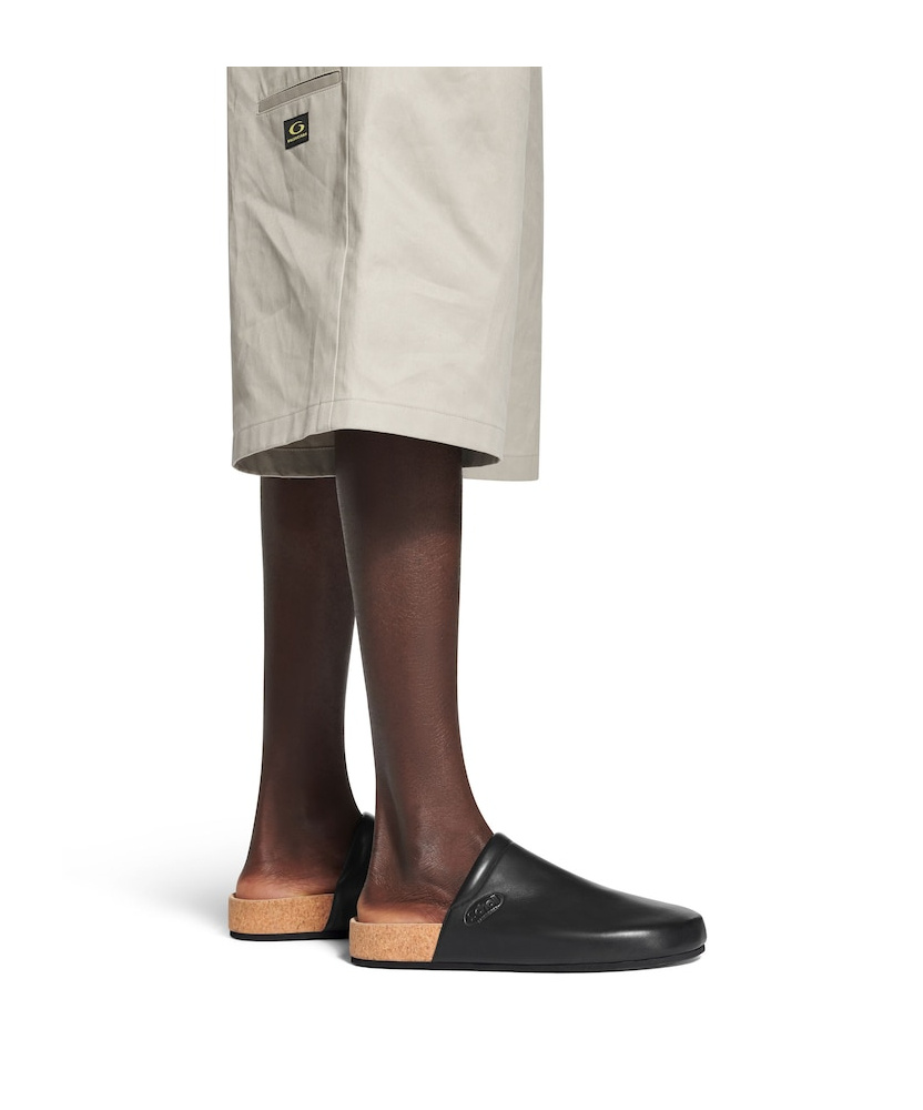 Balenciaga Men Leather Mules With Cork Insole In Black