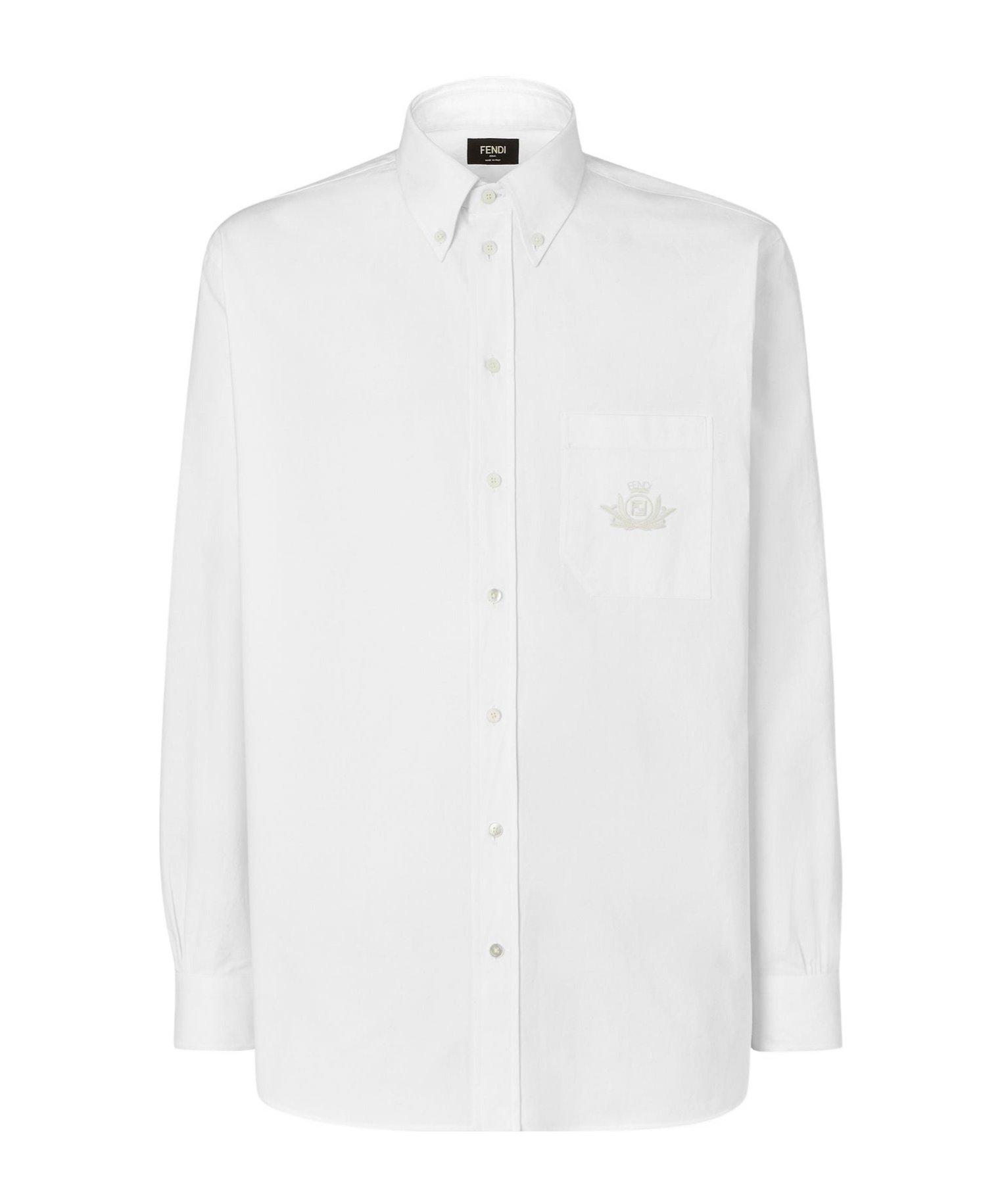 Fendi Crest Embroidered Button-up Shirt In White