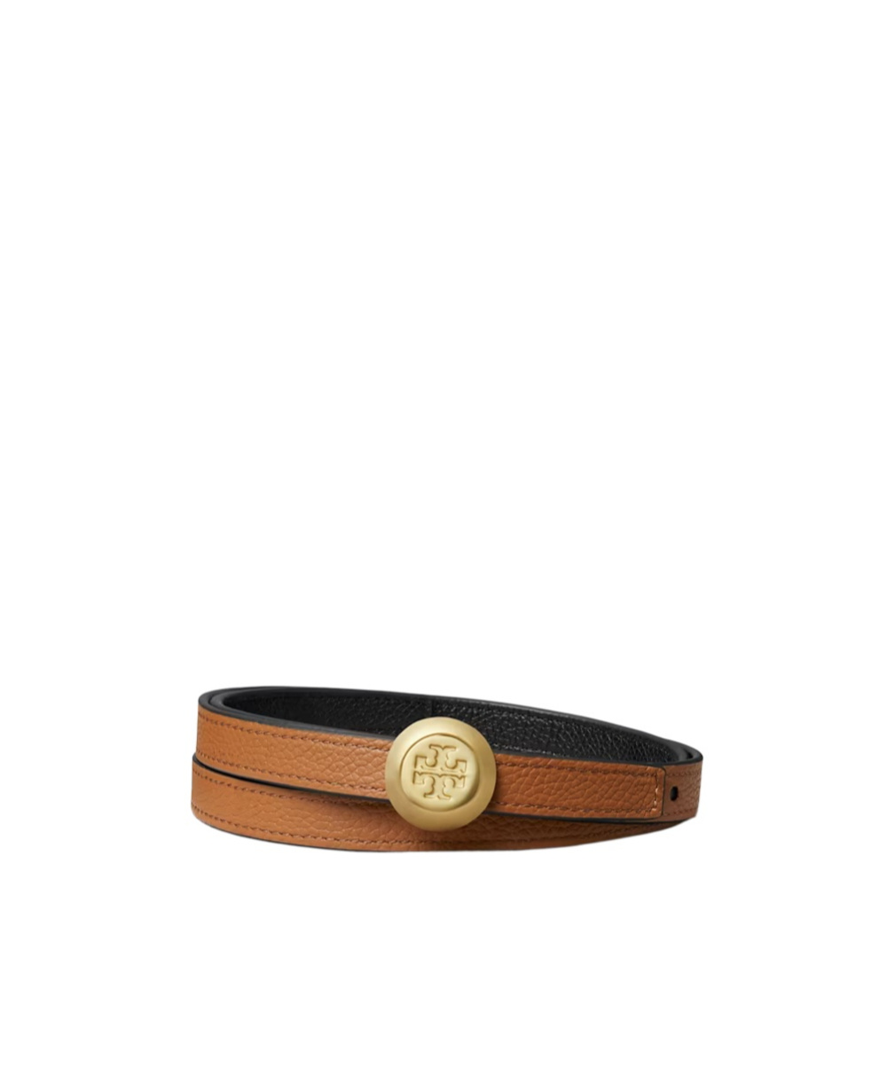 Tory Burch Medallion Double T-motif Leather Belt In Black