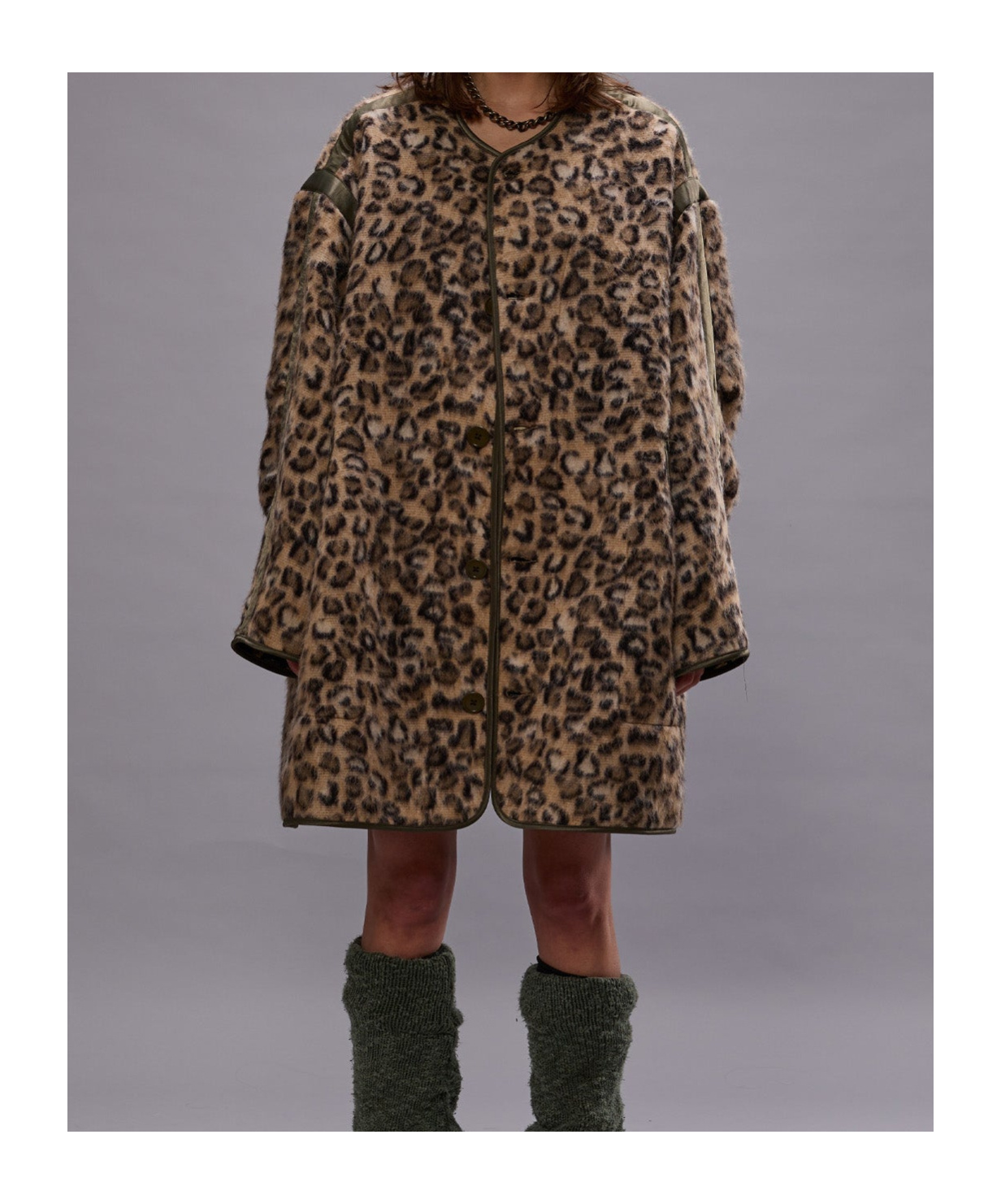 R13 Wool Leopard Coat In Brown