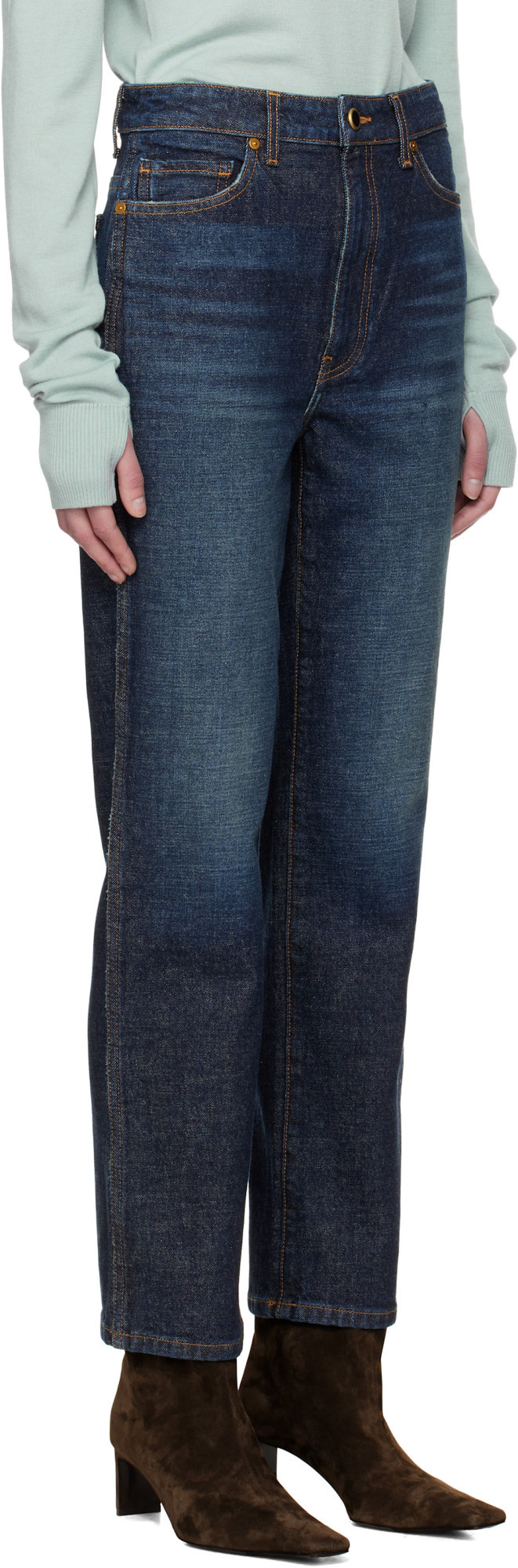 Khaite Abigail High Rise Straight Jeans In Blue