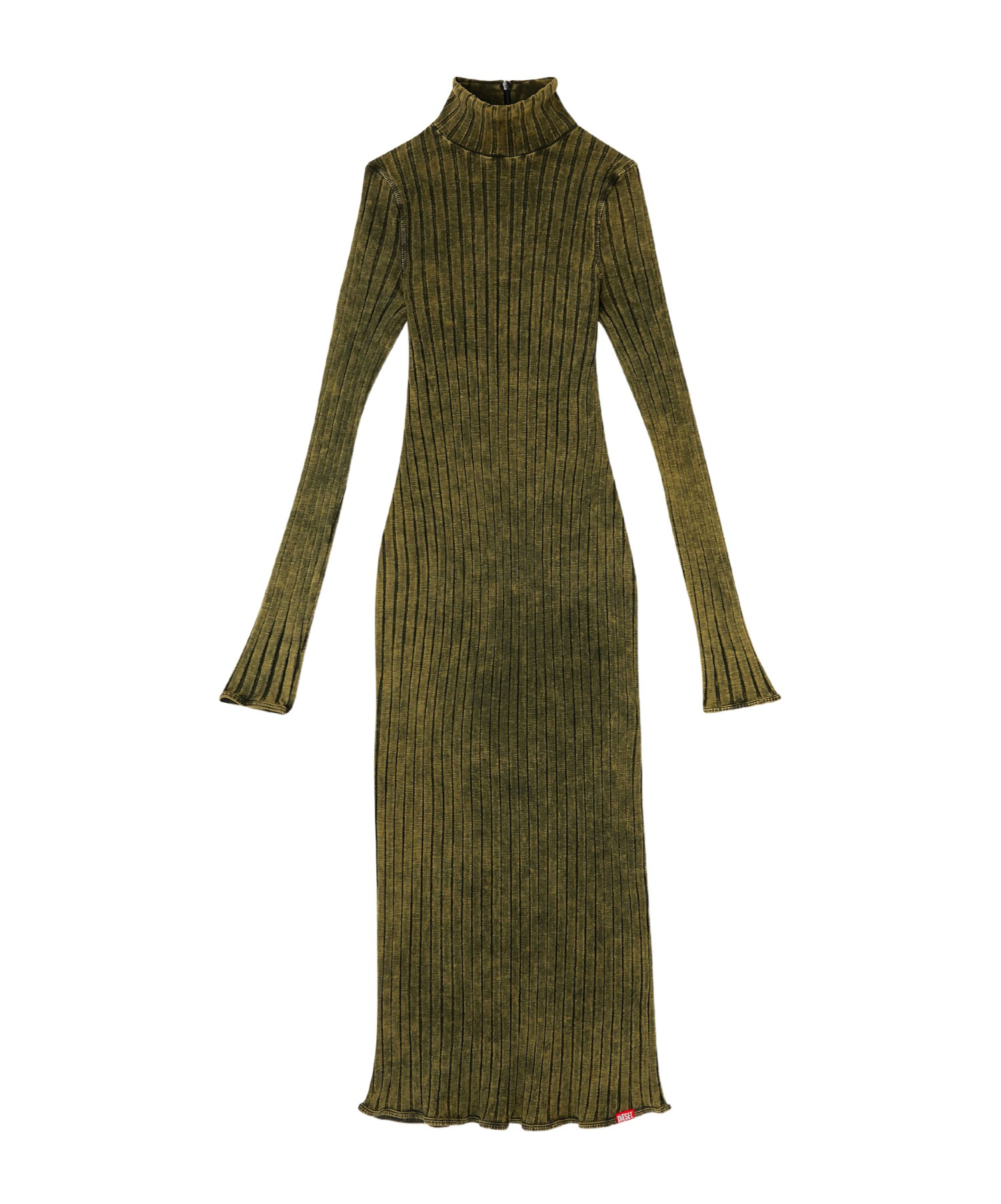 Diesel Stretch Cotton Midi Dress With High Neck In Green