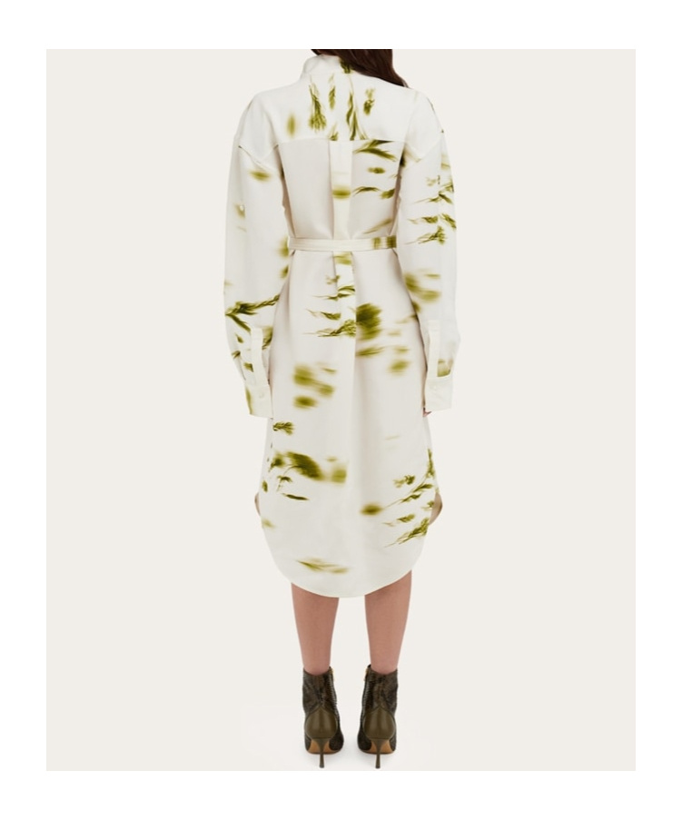 Ferragamo Blossom Print Long Sleeve Cady Shirtdress In White