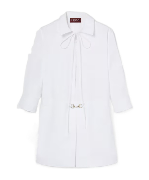 Gucci Cotton Poplin Shirt Dress With Horsebit In White
