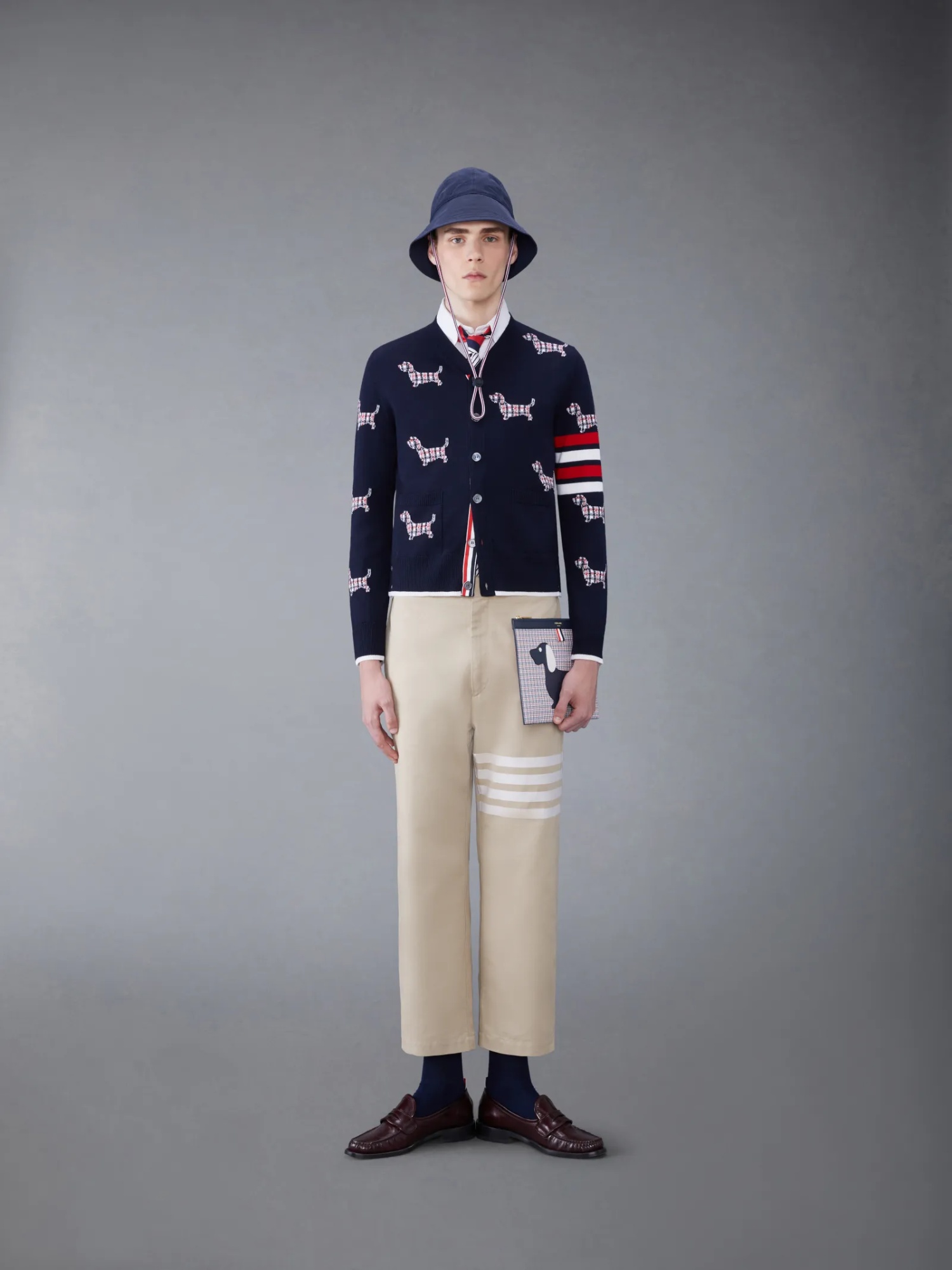 Thom Browne Camel Beige Cotton Unconstructed Straight Leg Trousers In Brown