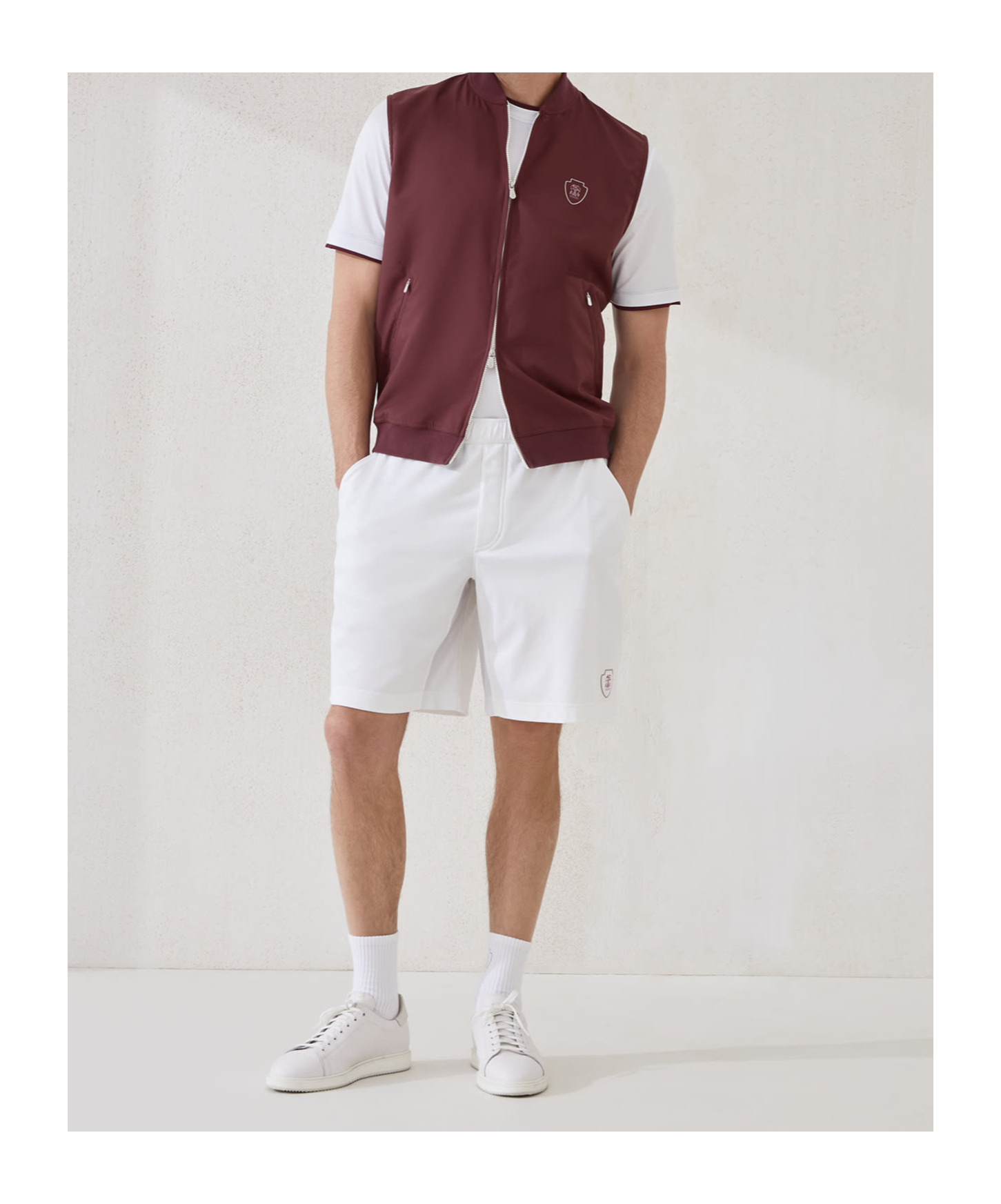 Brunello Cucinelli Nylon Vest With Logo In Burgundy