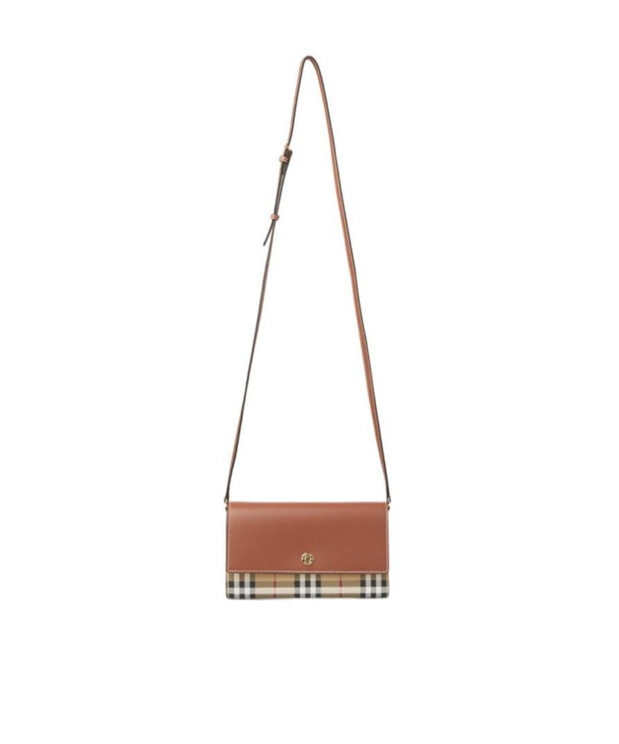 Burberry Check And Leather Wallet In Brown