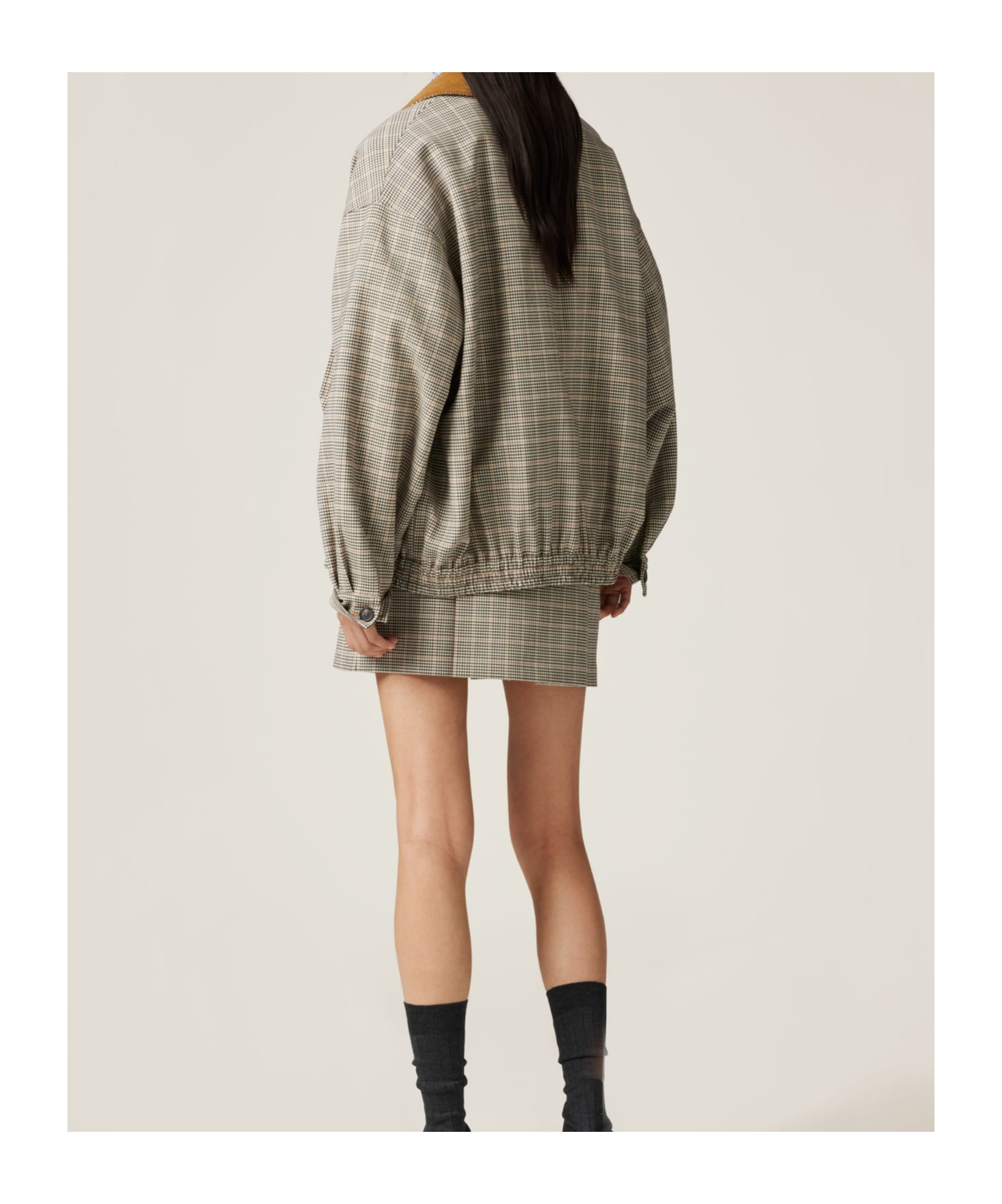 Miu Miu Checked Double Weave Blouson Jacket In Brown