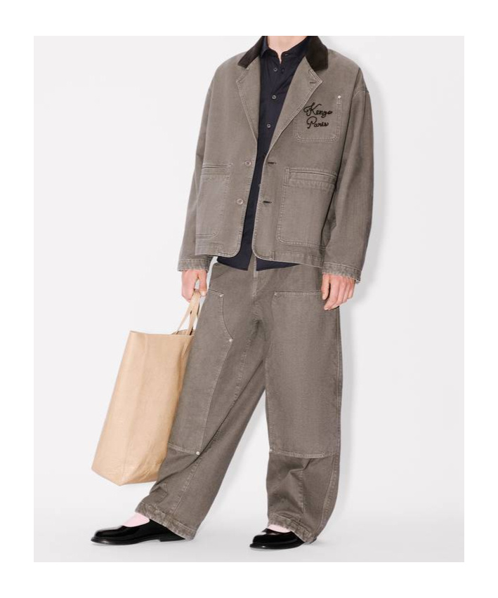 Kenzo ' Paris Chainstitch' Workwear Jacket In Washed Cotton In Brown