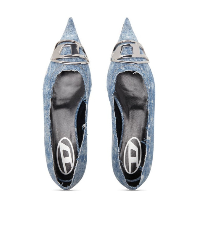 Diesel Blue D-venus Denim Ballerina Flats In Blue